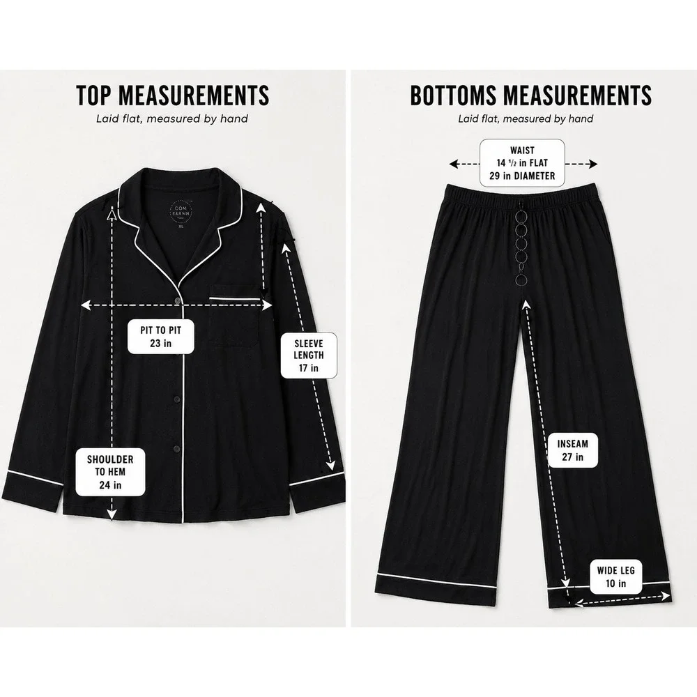 Cozy Earth Women's Extra Large Black Bamboo Pajama Set Quiet Luxury Lounge